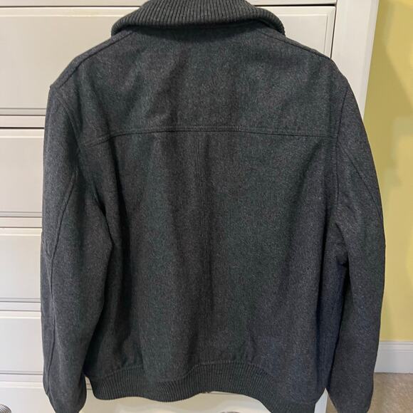 Express Men's Gray Wool Flannel Zip Up Bomber Jacket Coat Size XL EUC Winter - Picture 2 of 7